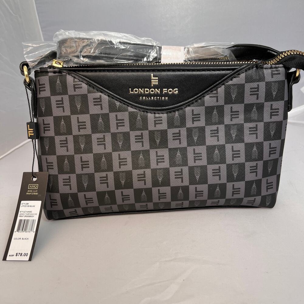 London Fog Addison Tower Signature Print Crossbody Purse Womens Handbag New